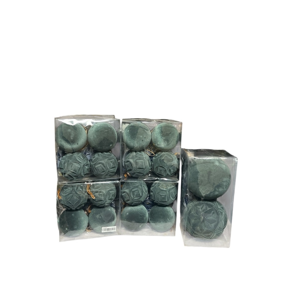 Lot Velvet Flocked Ball Christmas Ornaments Green / Blue